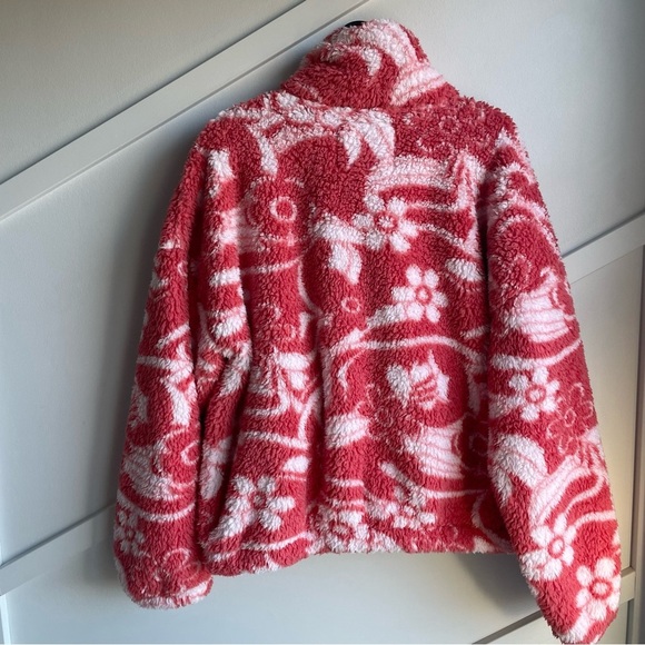 AE American Eagle Zip-Up Bear Hug Sherpa Jacket Pink Flowers XS oversized bomber - Picture 7 of 12